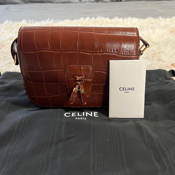 Celine Handbags - Celine Brown Croco Stamp Tassel Bag Medium